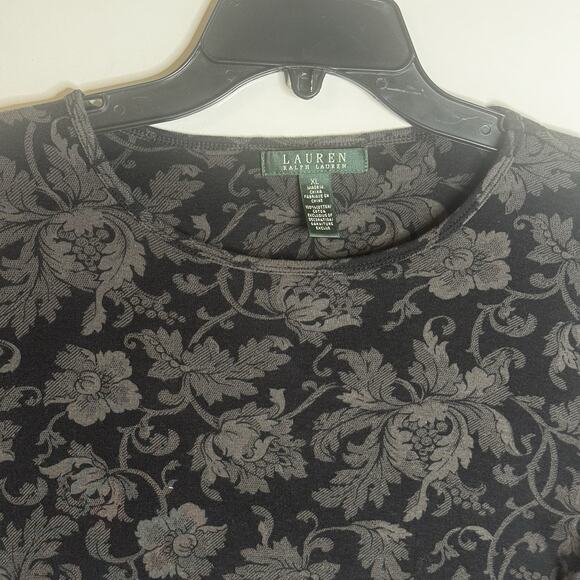 Lauren Ralph Lauren Womens XL Top Black Floral Baroque Floral Long Sleeve Cotton - Picture 2 of 11